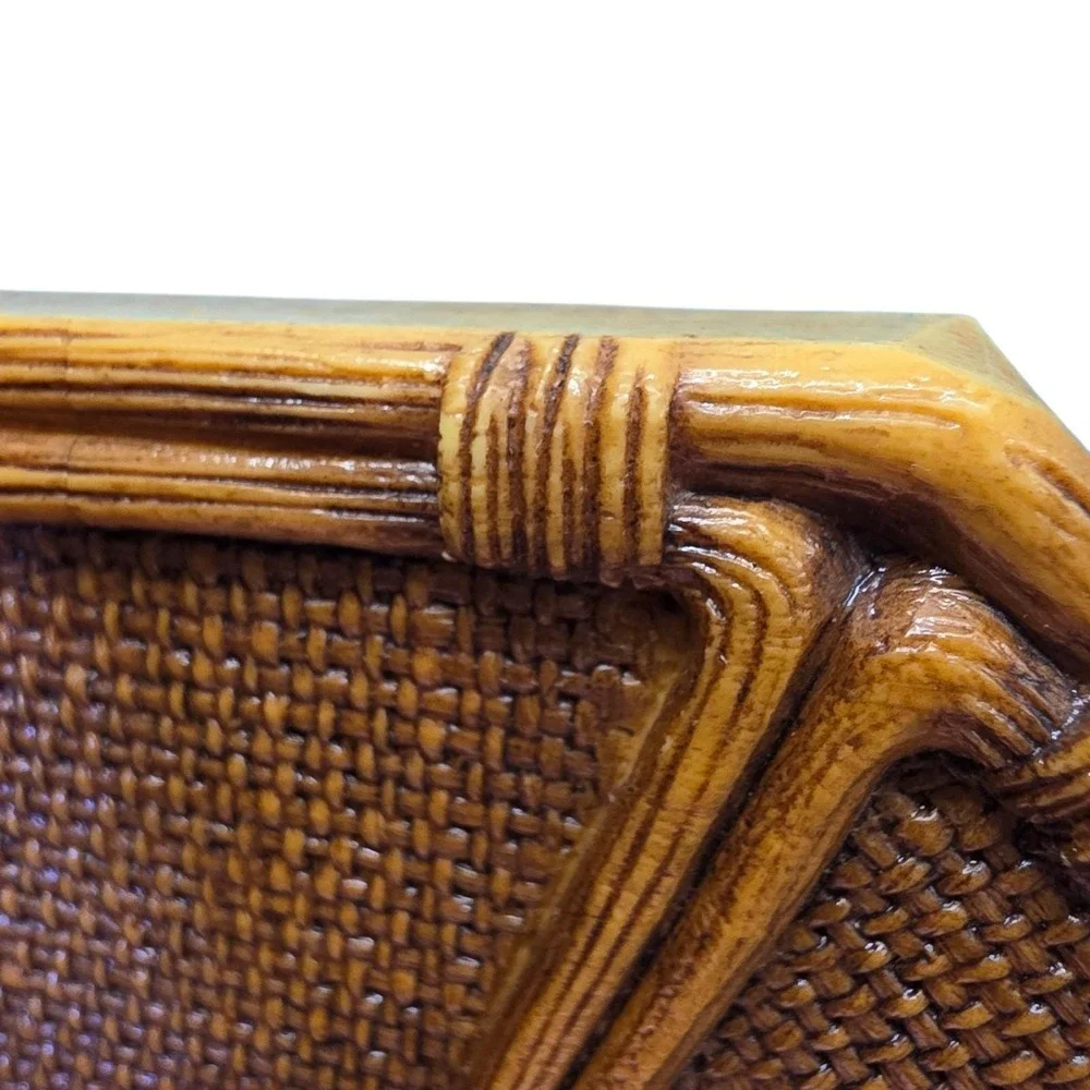 Vintage Faux Bamboo Rattan Wall Mirror MCM 70's Regency Coastal USA